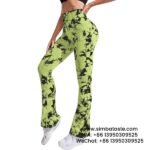 Women Yellow Tie-Dye Yoga Pants Flared Wide Leg Pants Sports Fitness Leggings