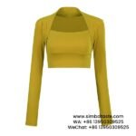 Women Yellow Yoga Wear Cropped Long Sleeve Quick-Drying Running Tights Training Top