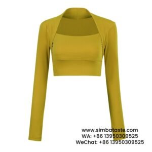 Women Yellow Yoga Wear Cropped Long Sleeve Quick-Drying Running Tights Training Top