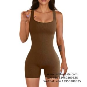 Women's Brown Shorts One-Piece Yoga Suit Gym Wear Thread Jumpsuit Seamless Sports Bodysuit