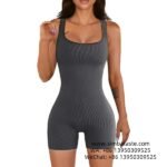 Women's Grey Shorts One-Piece Yoga Suit Gym Wear Thread Jumpsuit Seamless Sports Bodysuit