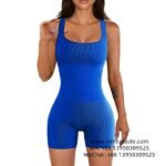 Women's Royal Blue Shorts One-Piece Yoga Suit Gym Wear Thread Jumpsuit Seamless Sports Bodysuit