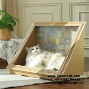 DIY Retro Style Oil Painting Frame Flowers Cat Scratch Board Cat Nest 2