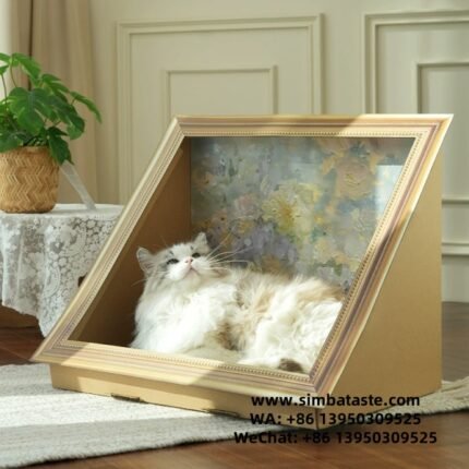 DIY Retro Style Oil Painting Frame Flowers Cat Scratch Board Cat Nest 2